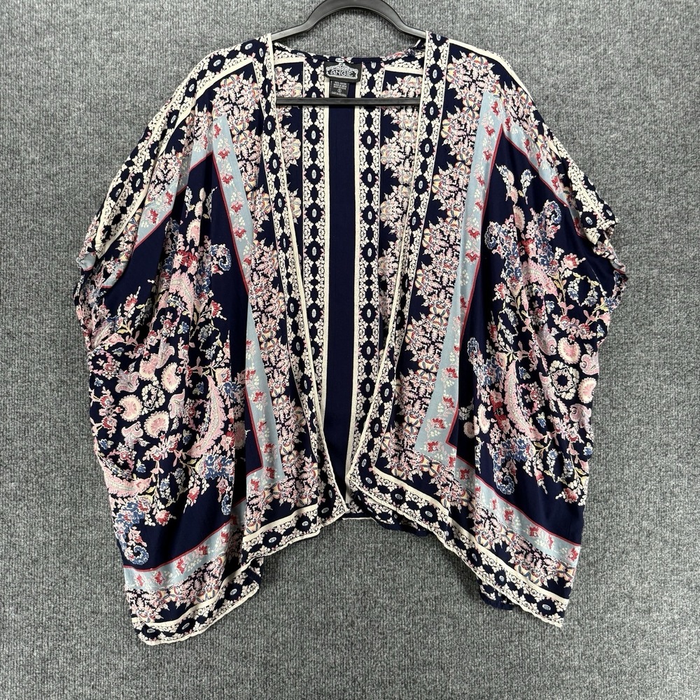 Angie Kimono Top Womens S Blue Paisley Open Front Cover Up Boho Cottage Western